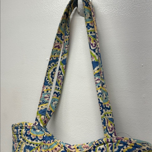 Vera Bradley Villager Quilted Tote Bag Blue Tic Tac Floral Fabric Purse Small - Picture 5 of 8